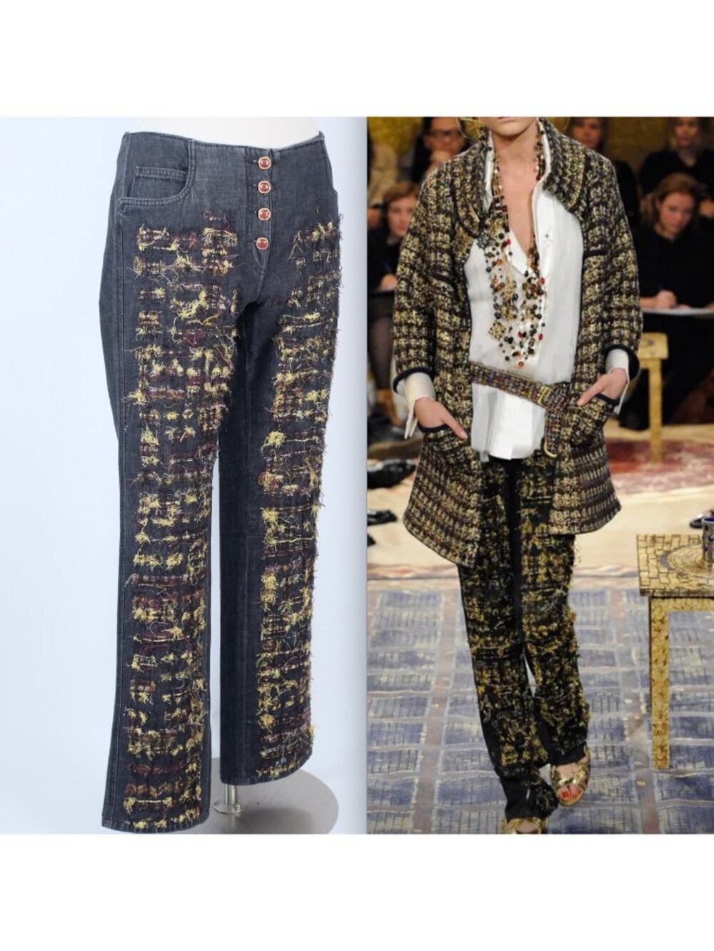 Chanel 11A tweed pants jeans 44 US 10 - 12  gripoix button Métiers d'art Byzance